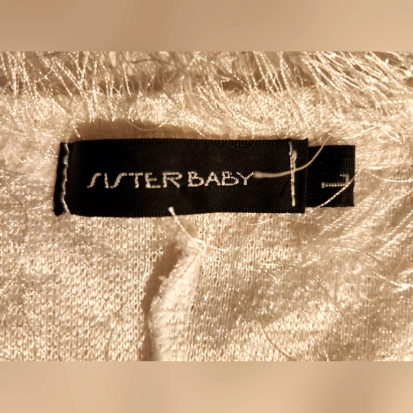 White Feather Like Dress with Tassles Fringe at Neckline - Picture 6 of 6